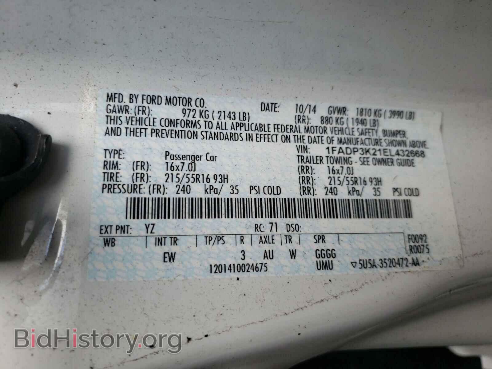 2014 FORD FOCUS - VIN: 1FADP3K21EL432668 - Фото 10