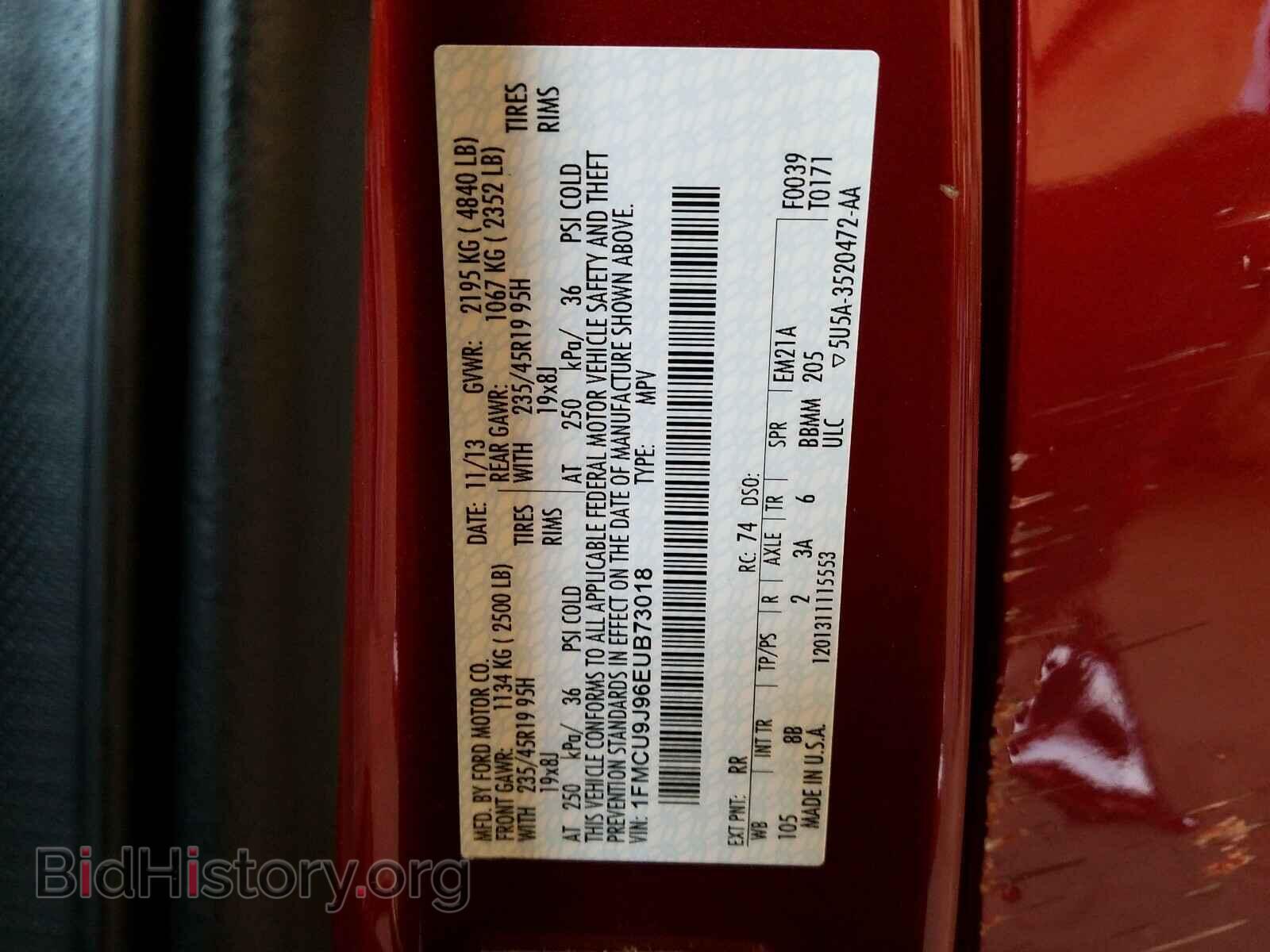 2014 FORD ESCAPE - VIN: 1FMCU9J96EUB73018 - Фото 10