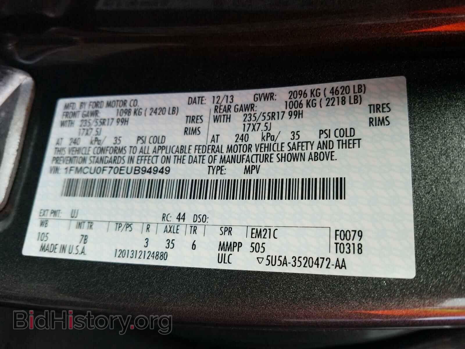 2014 FORD ESCAPE - VIN: 1FMCU0F70EUB94949 - Photo 10
