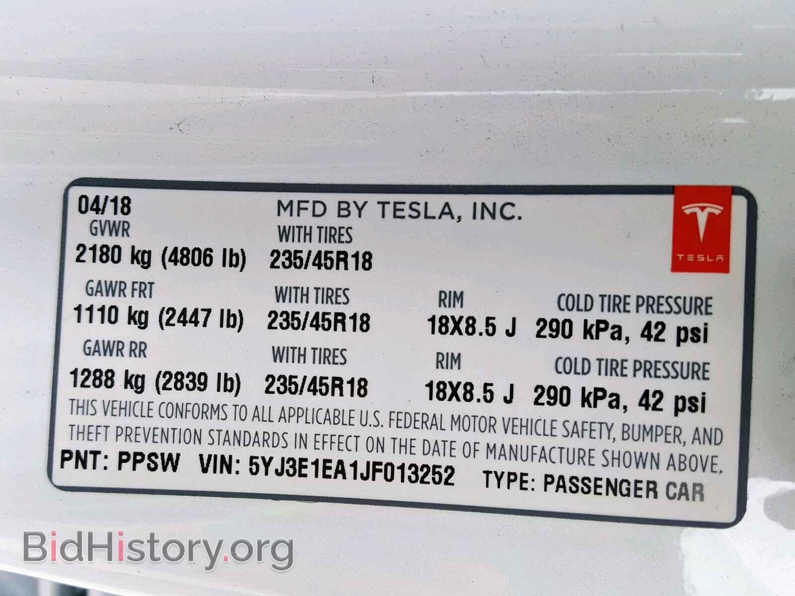 2018 TESLA MODEL 3 - VIN: 5YJ3E1EA1JF013252 - Фото 10