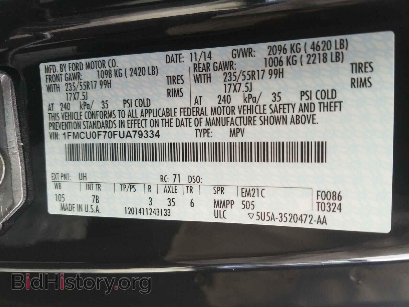 2015 FORD ESCAPE - VIN: 1FMCU0F70FUA79334 - Photo 10