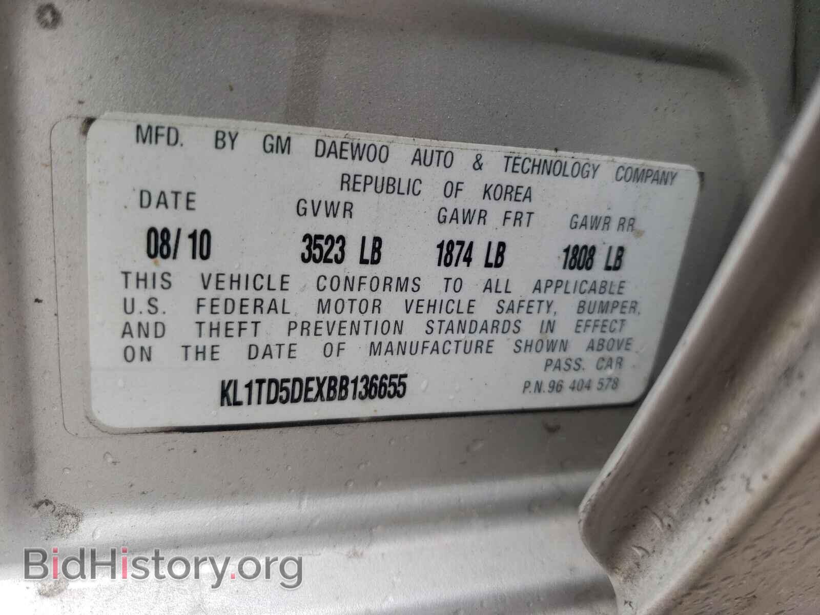 2011 CHEVROLET AVEO - VIN: KL1TD5DEXBB136655 - Фото 10