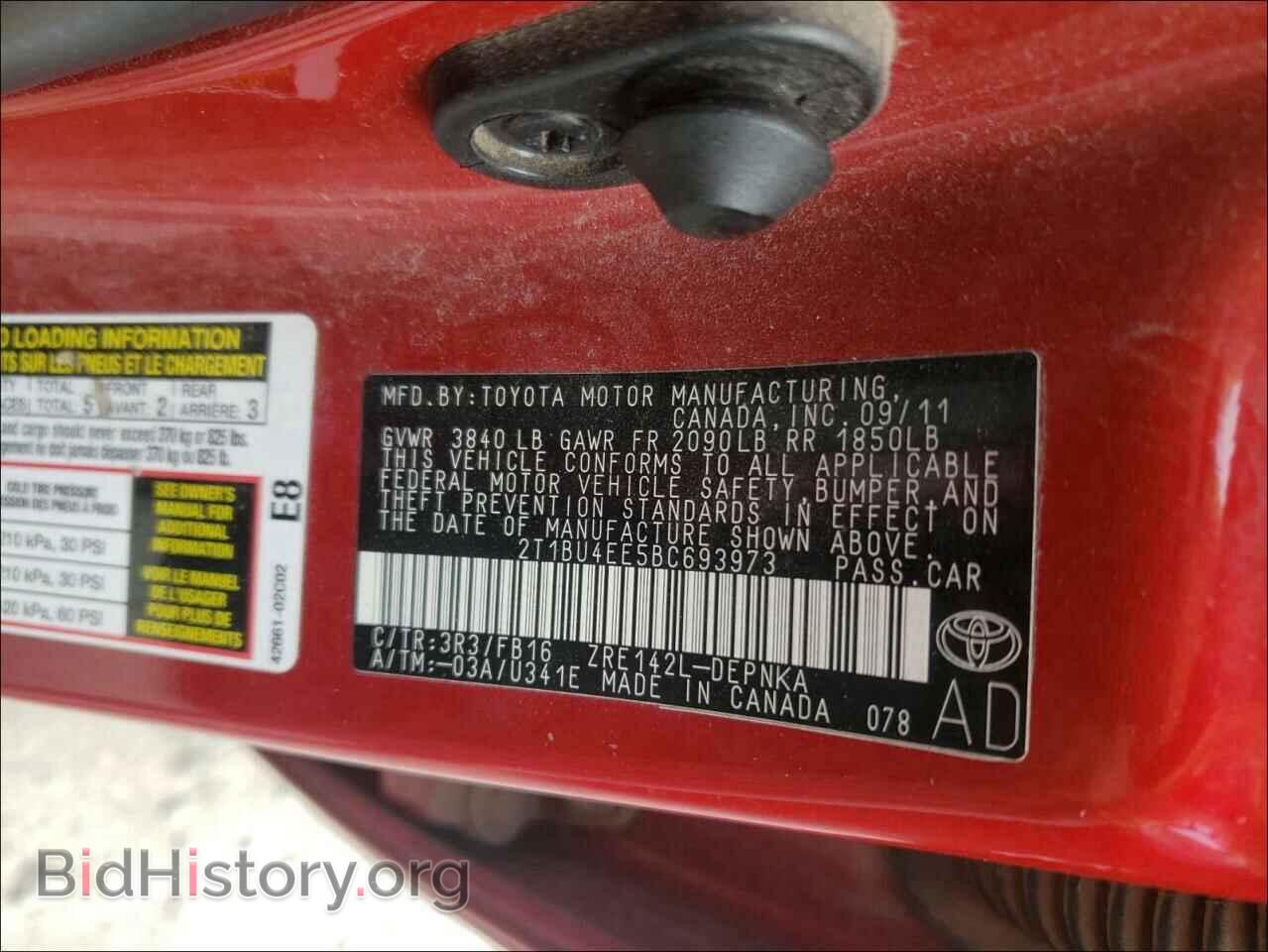 2011 TOYOTA COROLLA - VIN: 2T1BU4EE5BC693973 - Фото 10