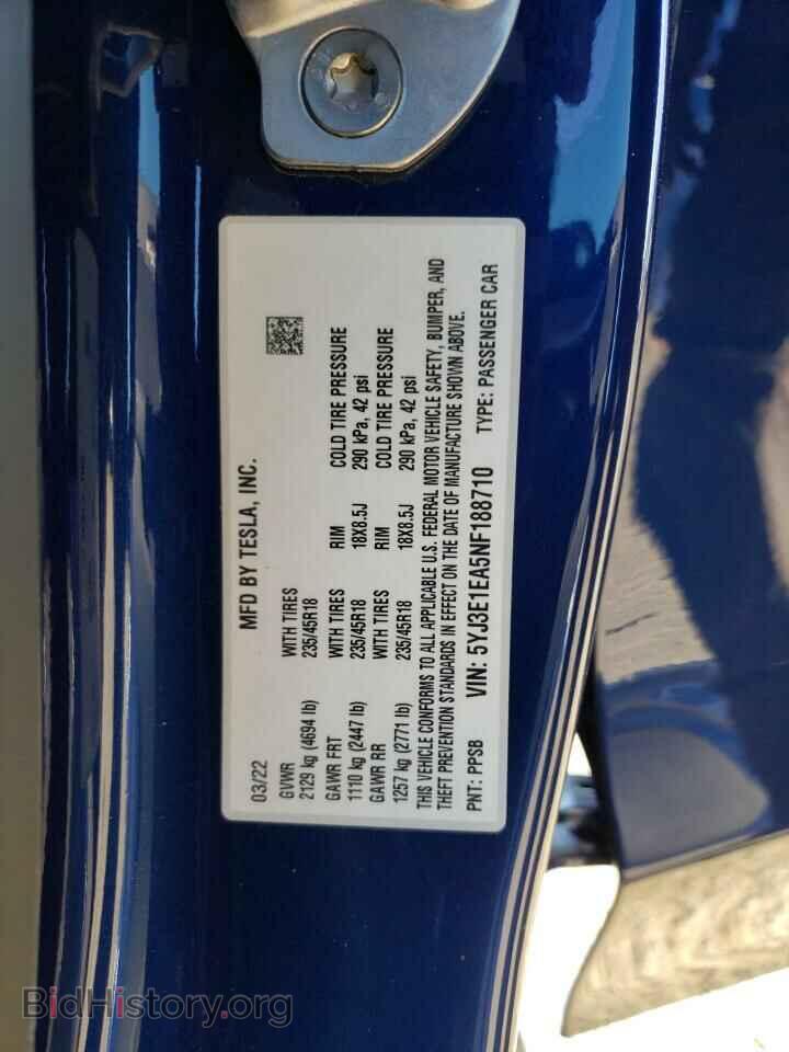 2022 TESLA MODEL 3 - VIN: 5YJ3E1EA5NF188710 - Фото 12