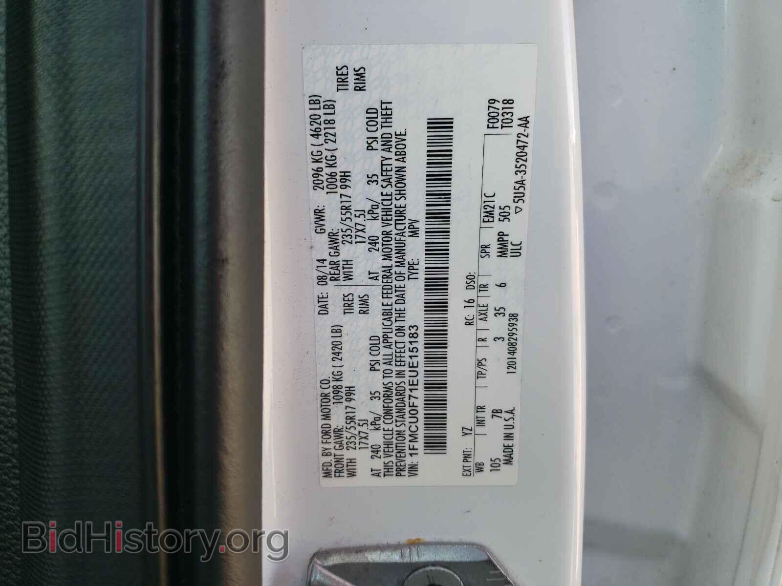 2014 FORD ESCAPE - VIN: 1FMCU0F71EUE15183 - Фото 10