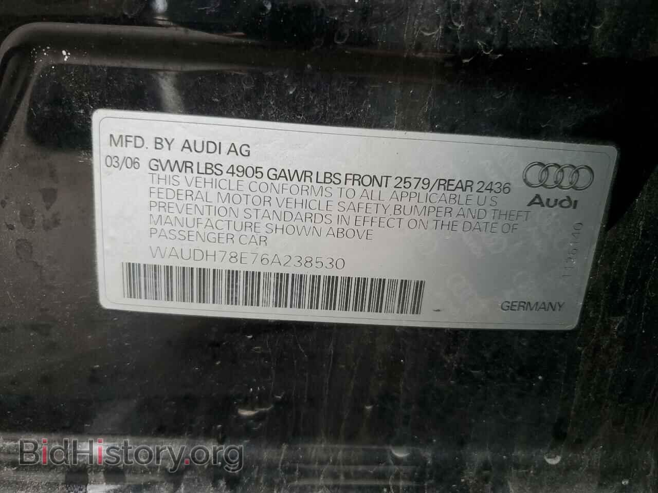 2006 AUDI A4 - VIN: WAUDH78E76A238530 - Фото 12