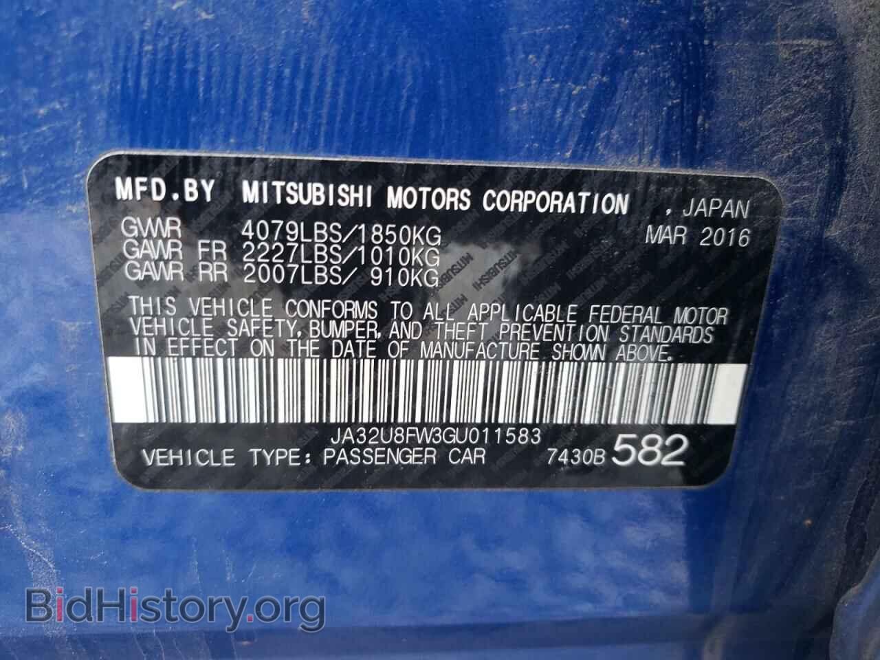 2016 MITSUBISHI LANCER - VIN: JA32U8FW3GU011583 - Фото 10