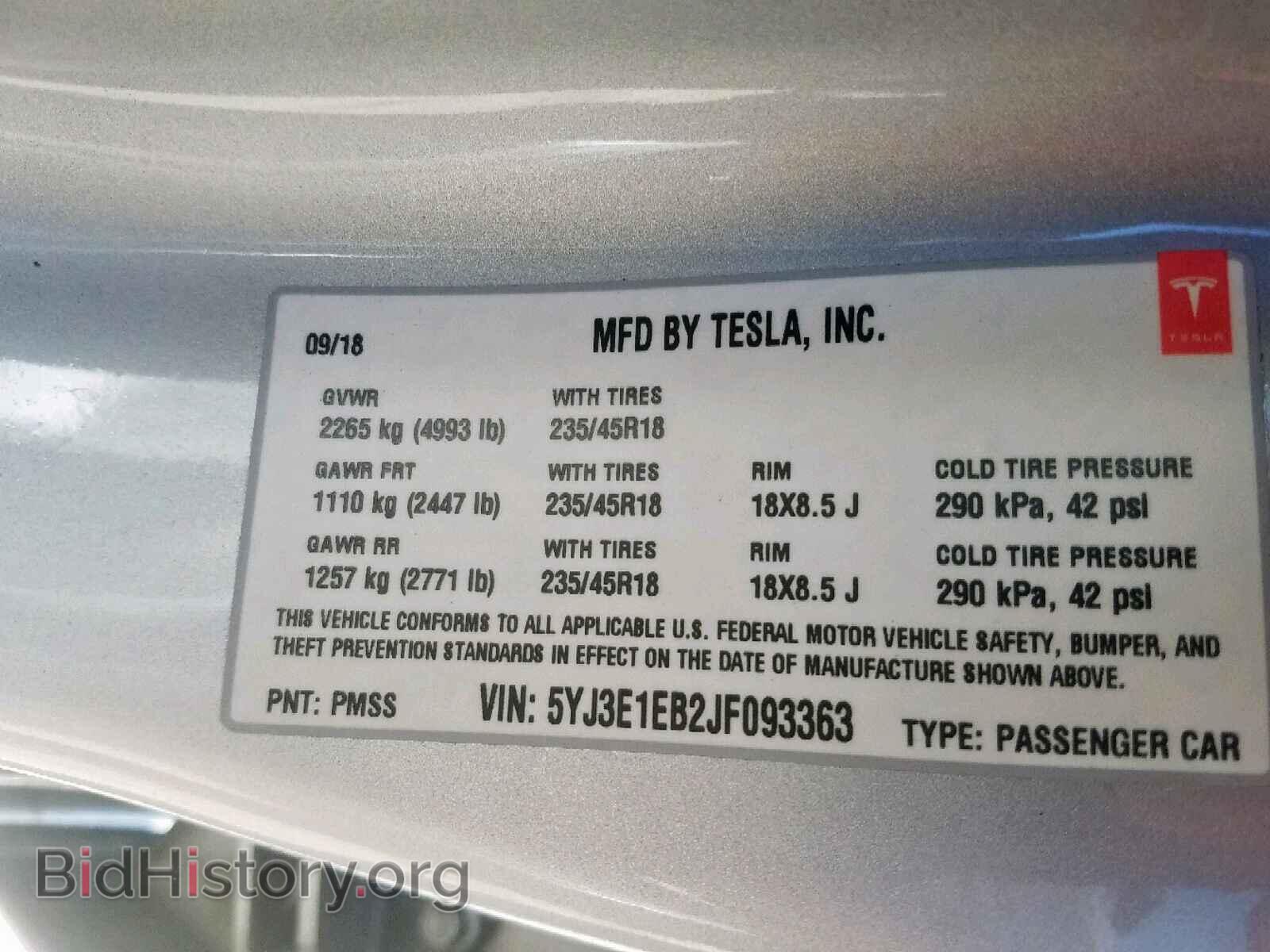 2018 TESLA MODEL 3 - VIN: 5YJ3E1EB2JF093363 - Фото 10