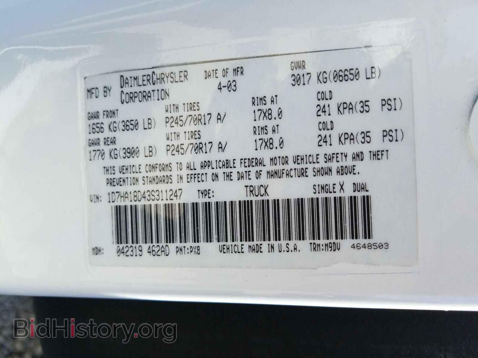 2003 DODGE RAM 1500 - VIN: 1D7HA18D43S311247 - Фото 10