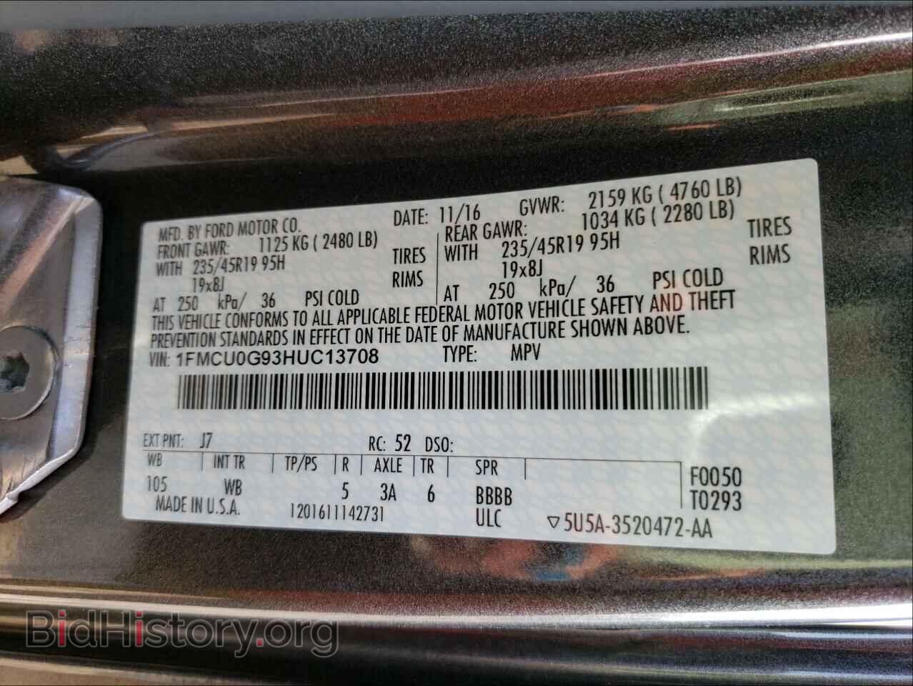 2017 FORD ESCAPE - VIN: 1FMCU0G93HUC13708 - Фото 10