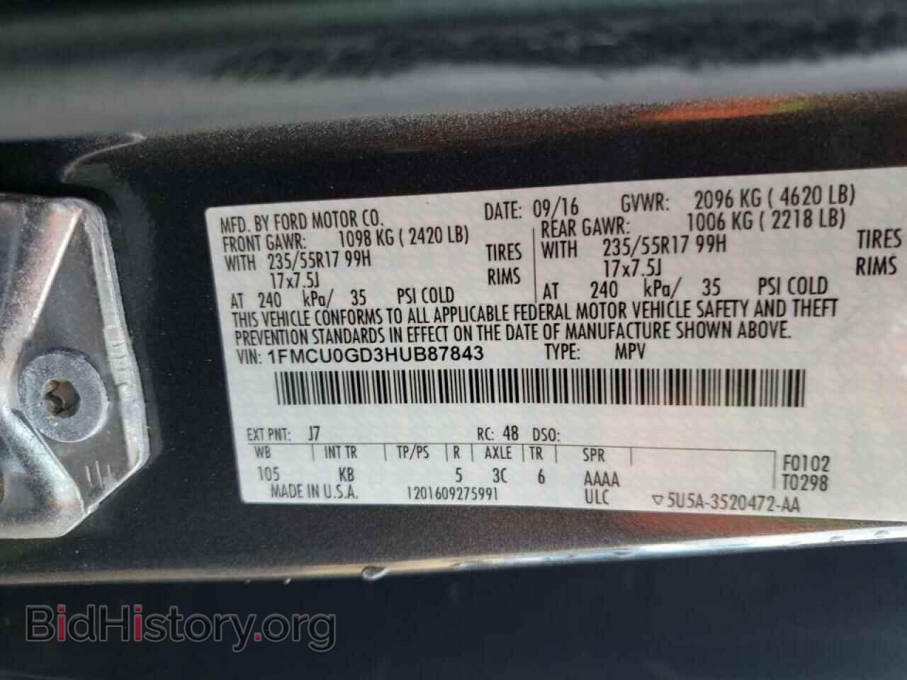 2017 FORD ESCAPE - VIN: 1FMCU0GD3HUB87843 - Фото 10