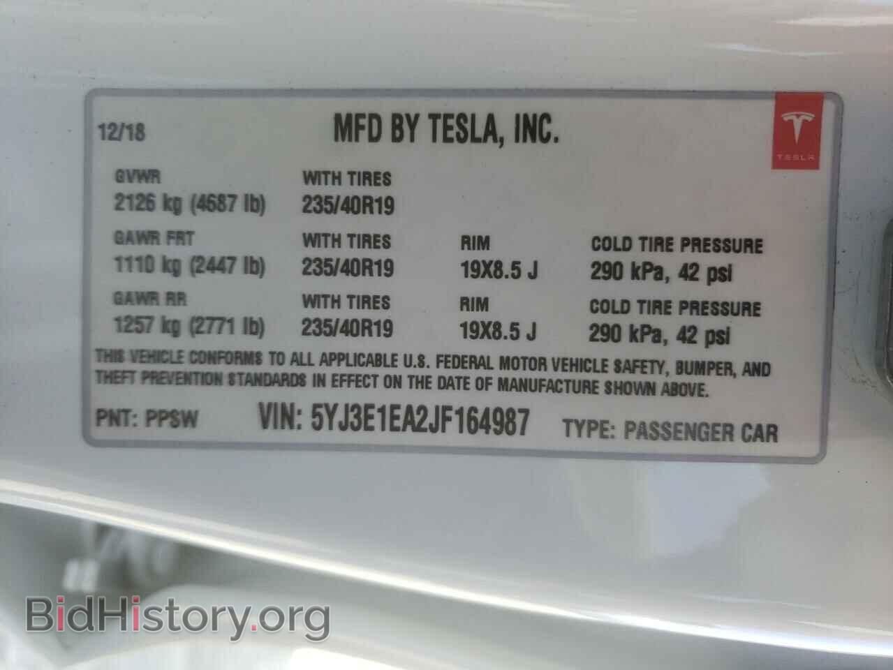 2018 TESLA MODEL 3 - VIN: 5YJ3E1EA2JF164987 - Фото 10