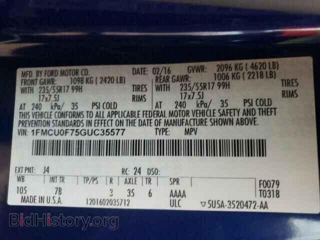 2016 FORD ESCAPE - VIN: 1FMCU0F75GUC35577 - Фото 10