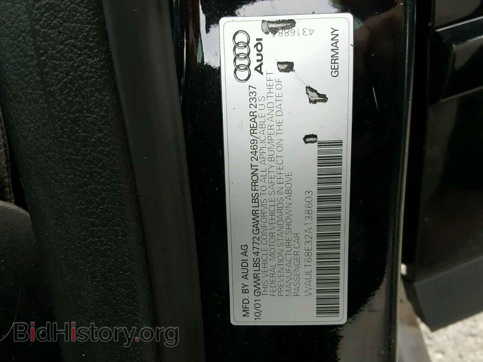 2002 AUDI A4 - VIN: WAULT68E32A138603 - Photo 10
