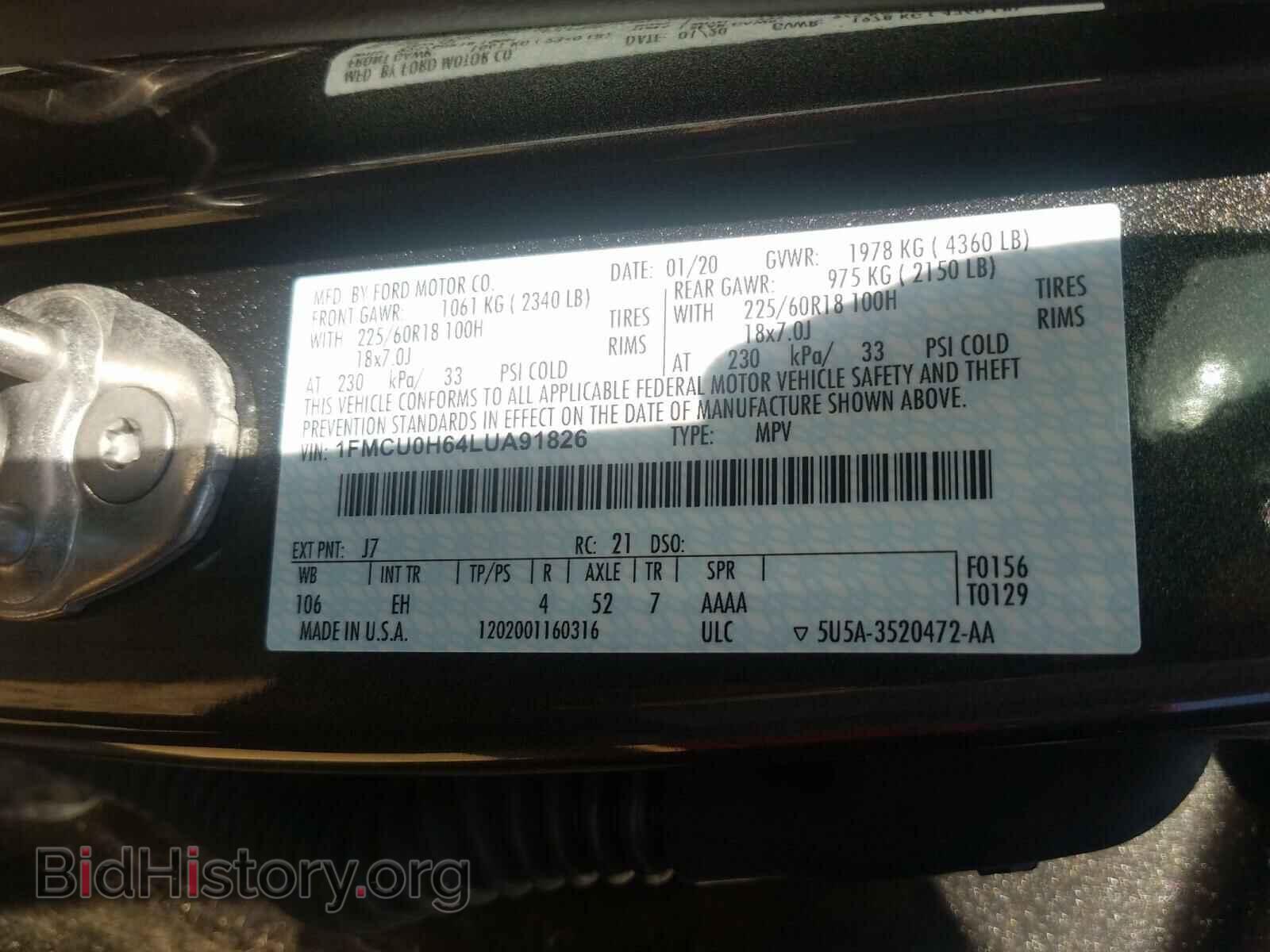 2020 FORD ESCAPE - VIN: 1FMCU0H64LUA91826 - Photo 10