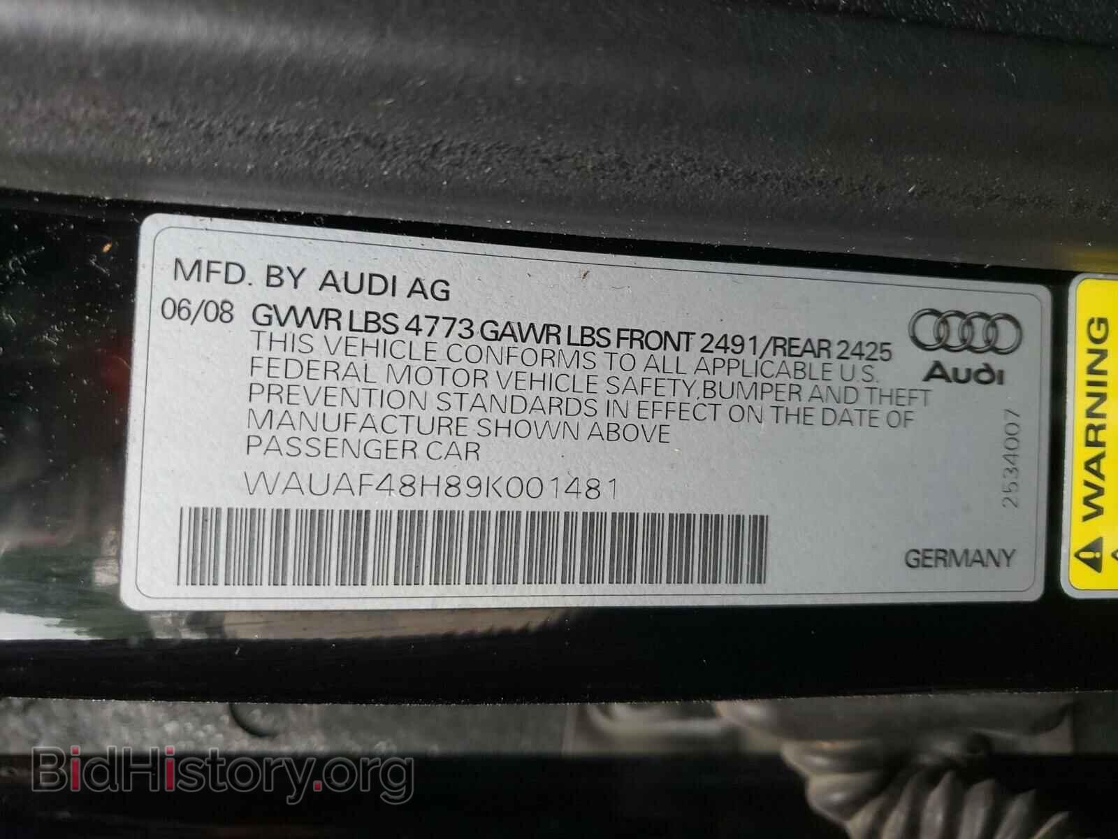 2009 AUDI A4 - VIN: WAUAF48H89K001481 - Фото 10