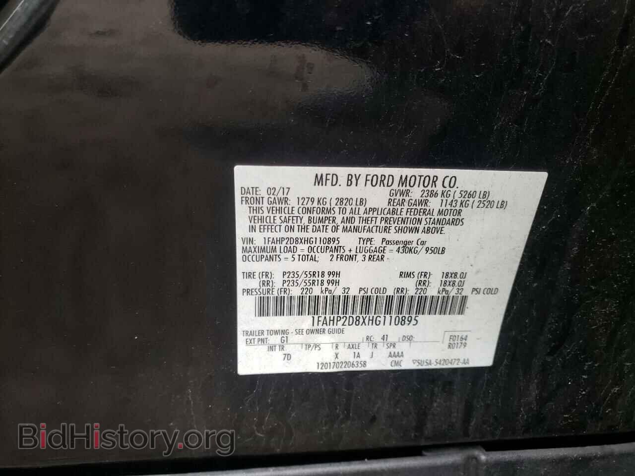 2017 FORD TAURUS - VIN: 1FAHP2D8XHG110895 - Фото 10