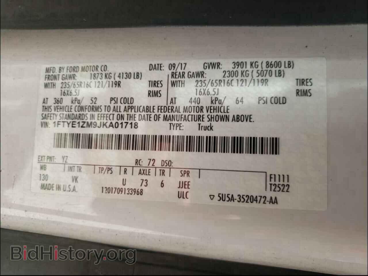 2018 FORD TRANSIT CO - VIN: 1FTYE1ZM9JKA01718 - Фото 10