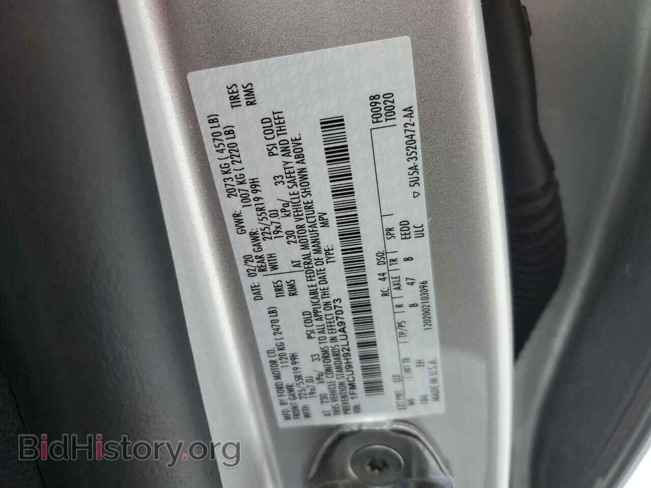 2020 FORD ESCAPE - VIN: 1FMCU9H92LUA97073 - Фото 13