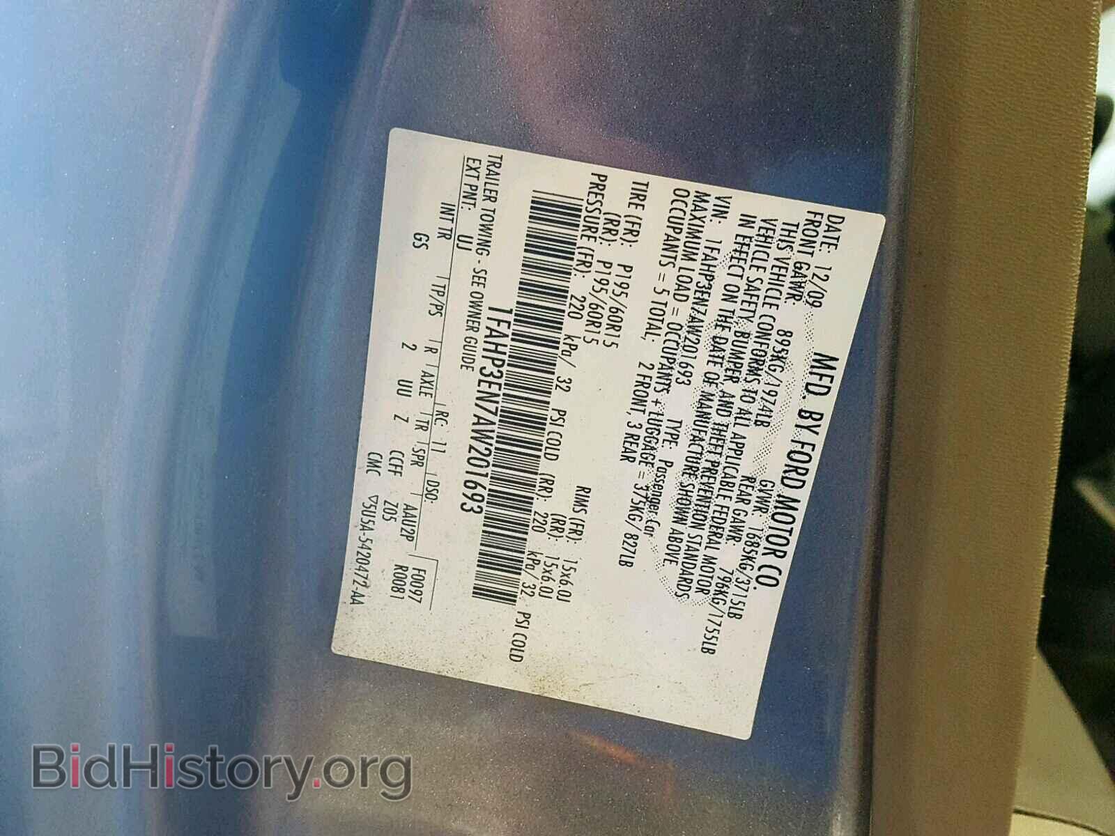 2010 FORD FOCUS - VIN: 1FAHP3EN7AW201693 - Фото 10