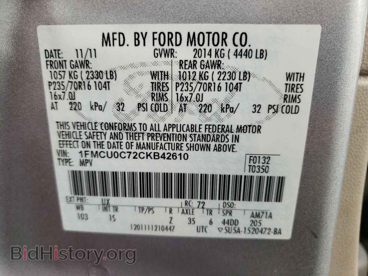 2012 FORD ESCAPE - VIN: 1FMCU0C72CKB42610 - Фото 10