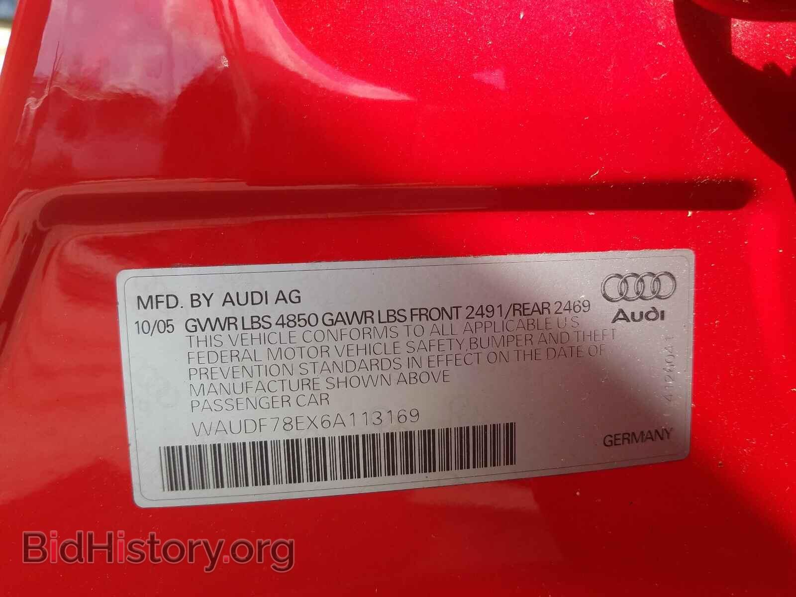2006 AUDI A4 - VIN: WAUDF78EX6A113169 - Фото 10