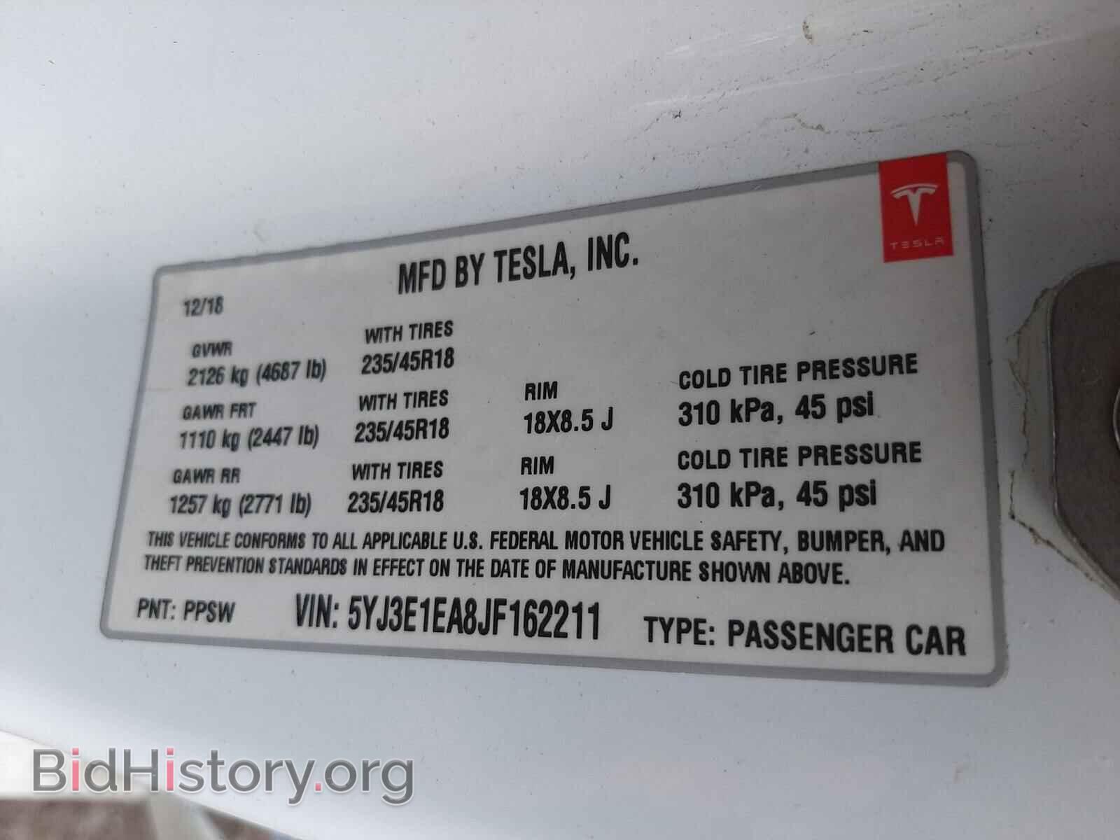 2018 TESLA MODEL 3 - VIN: 5YJ3E1EA8JF162211 - Photo 10