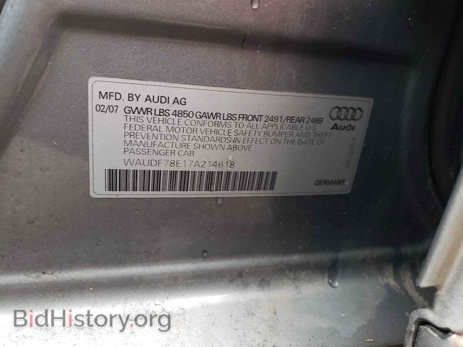 2007 AUDI A4 - VIN: WAUDF78E17A214618 - Фото 10