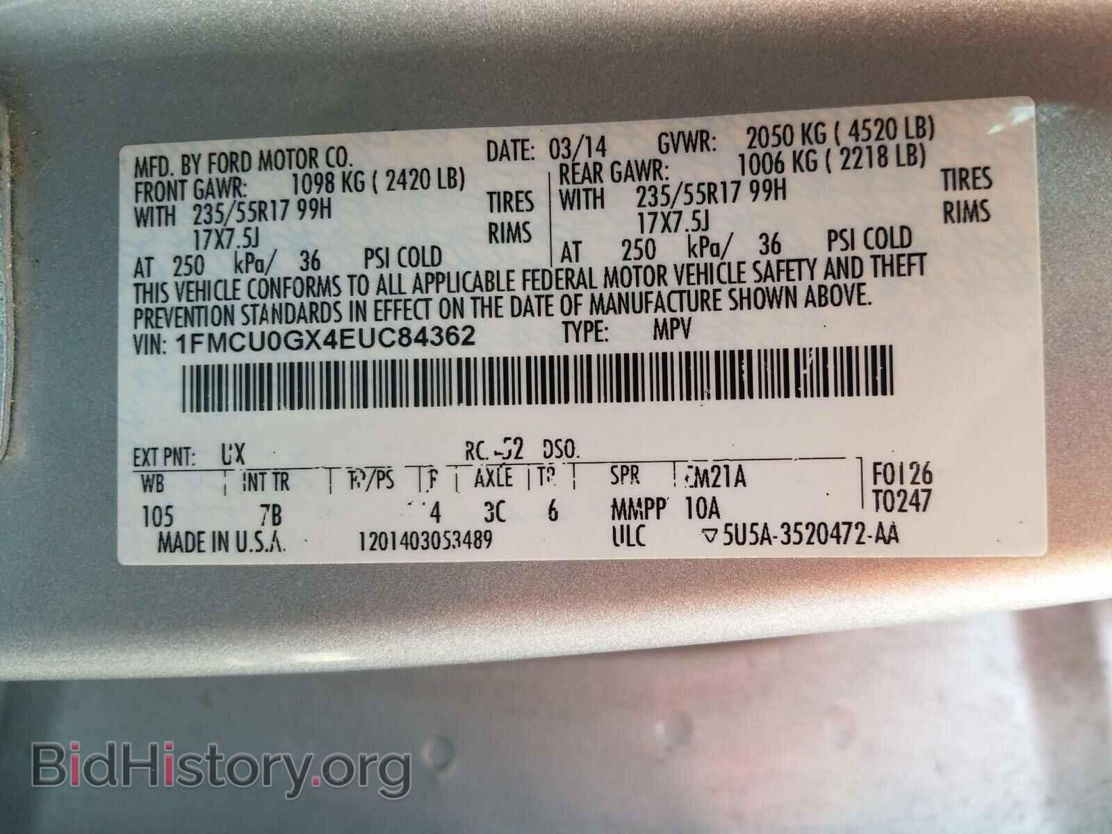 2014 FORD ESCAPE - VIN: 1FMCU0GX4EUC84362 - Фото 10