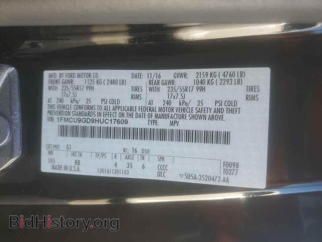 2017 FORD ESCAPE - VIN: 1FMCU9GD9HUC17609 - Фото 13