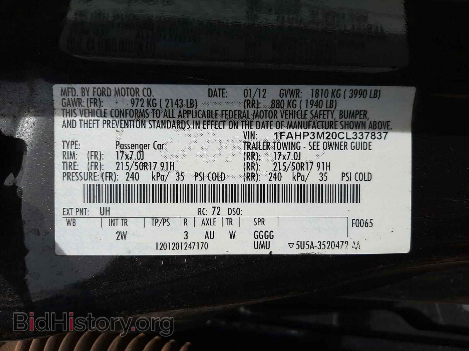 2012 FORD FOCUS - VIN: 1FAHP3M20CL337837 - Фото 10
