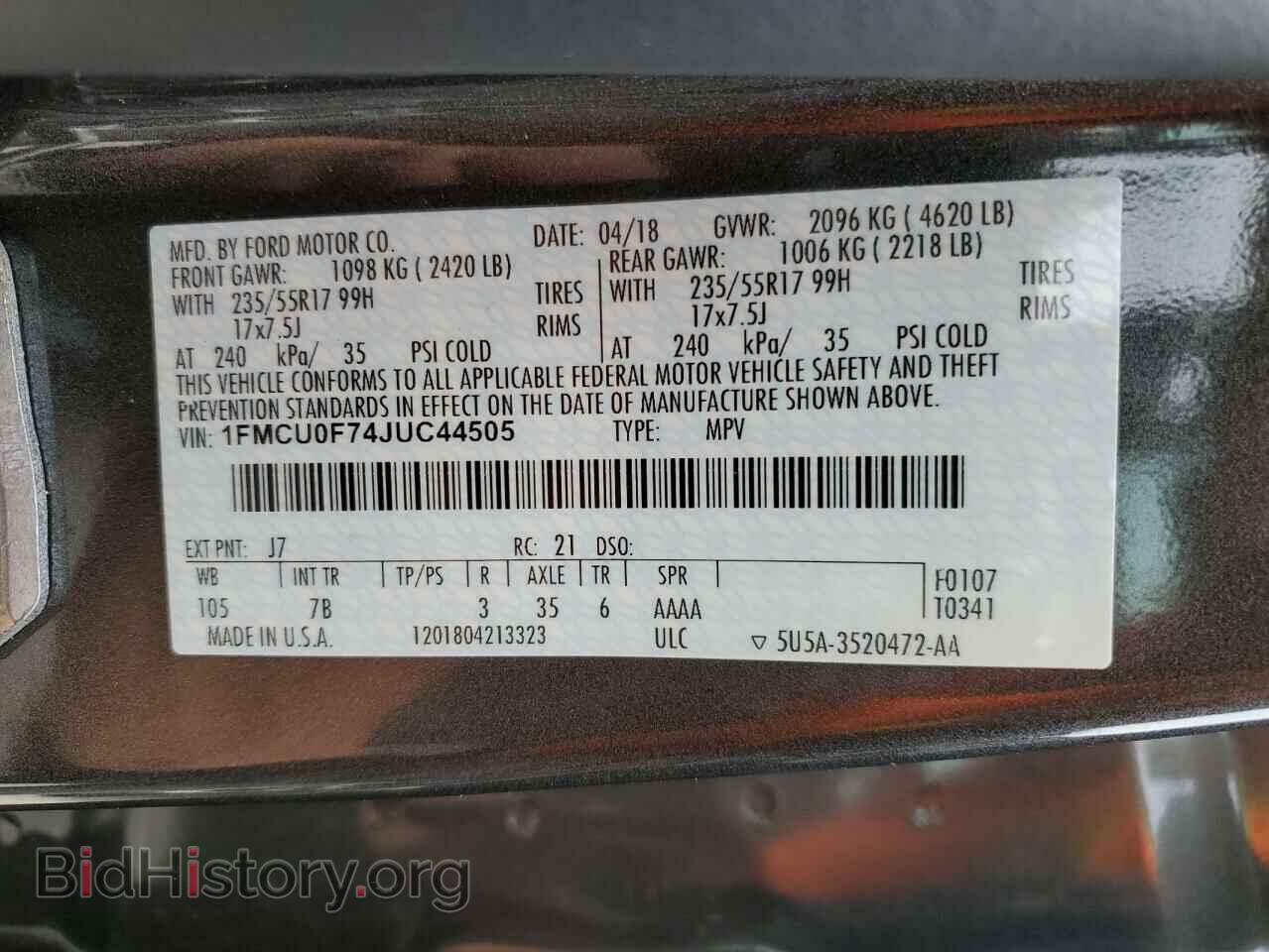 2018 FORD ESCAPE - VIN: 1FMCU0F74JUC44505 - Фото 14