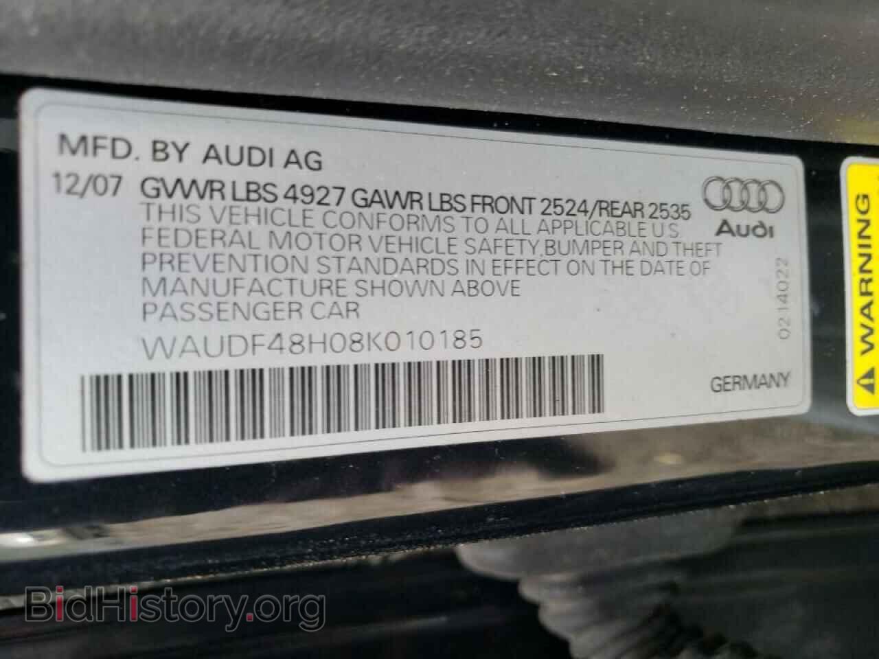 2008 AUDI A4 - VIN: WAUDF48H08K010185 - Фото 10