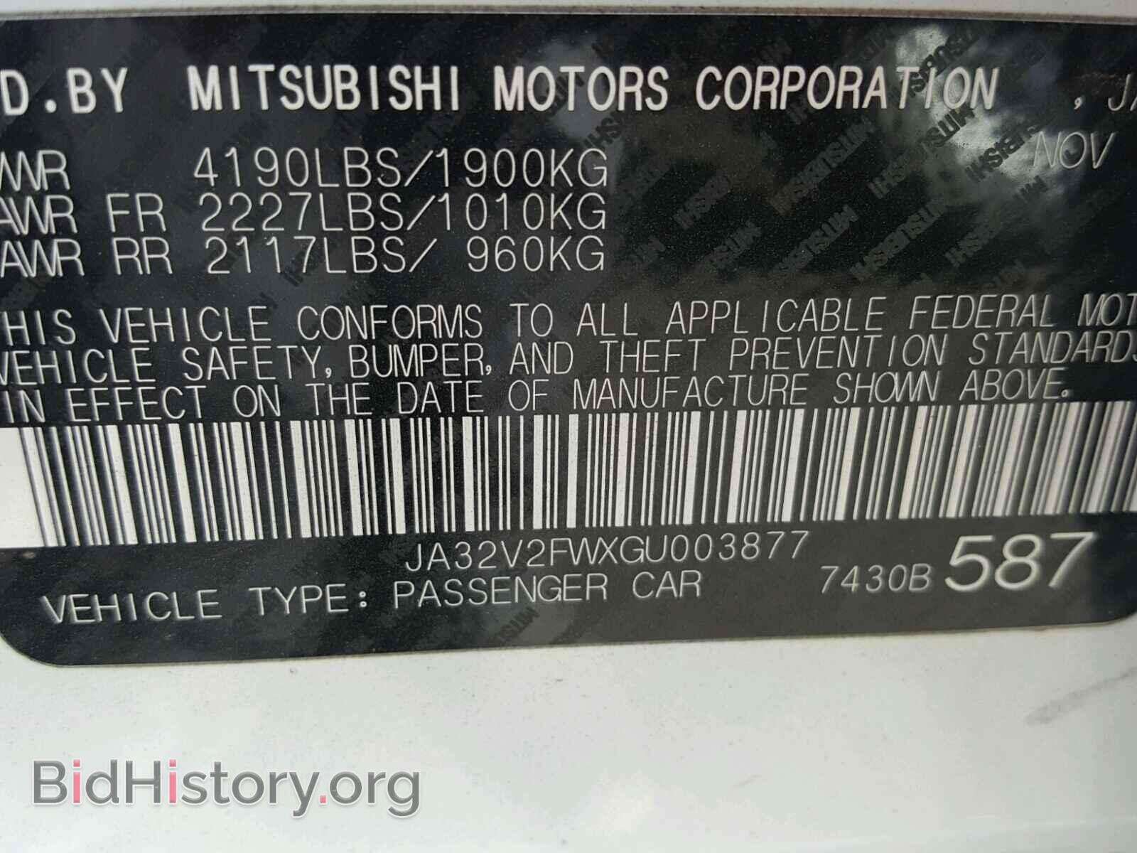 2016 MITSUBISHI LANCER - VIN: JA32V2FWXGU003877 - Фото 10