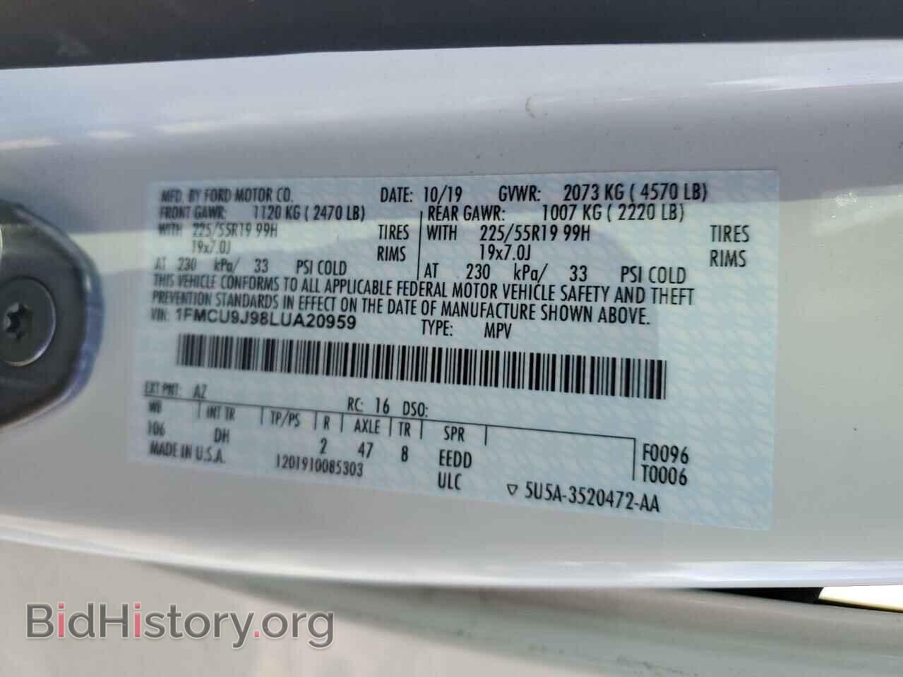 2020 FORD ESCAPE - VIN: 1FMCU9J98LUA20959 - Photo 13