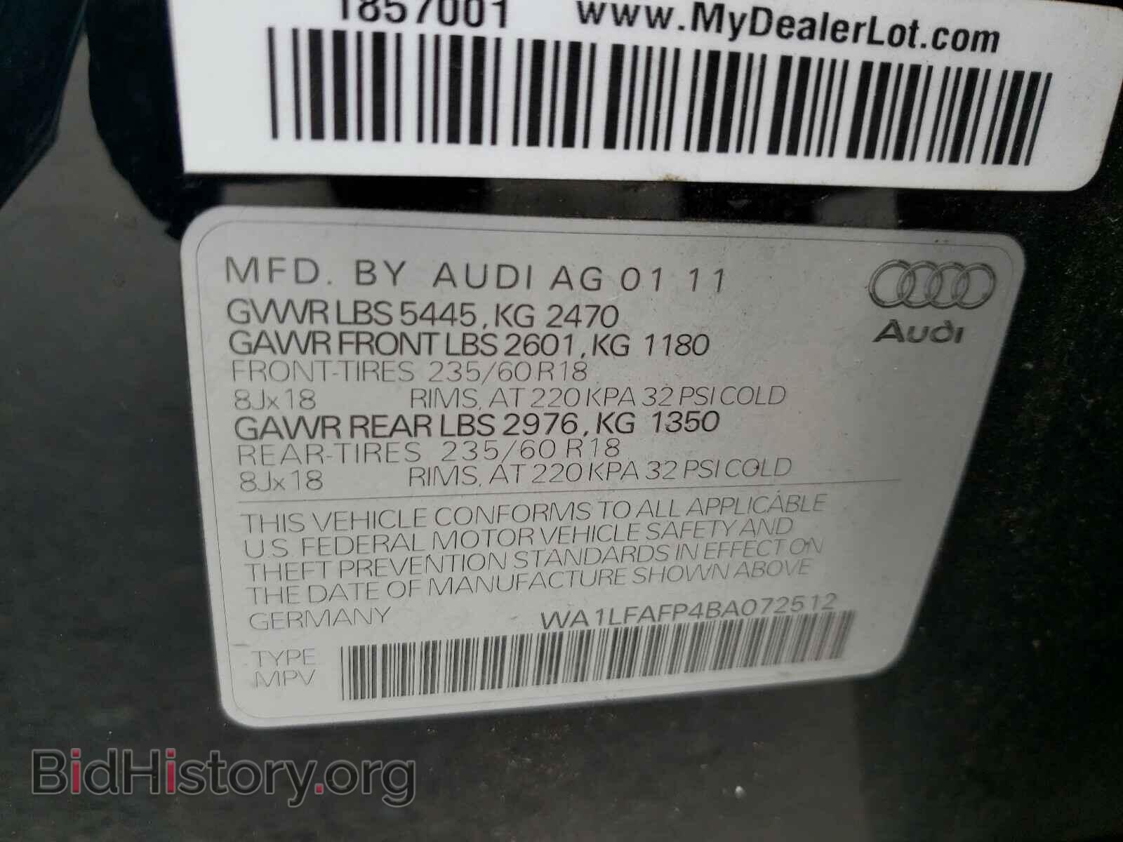 2011 AUDI Q5 - VIN: WA1LFAFP4BA072512 - Фото 10