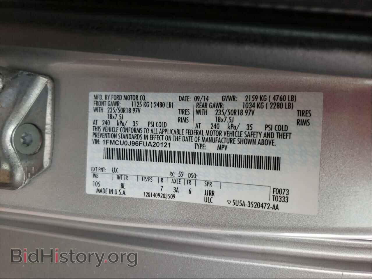 2015 FORD ESCAPE - VIN: 1FMCU0J96FUA20121 - Photo 10