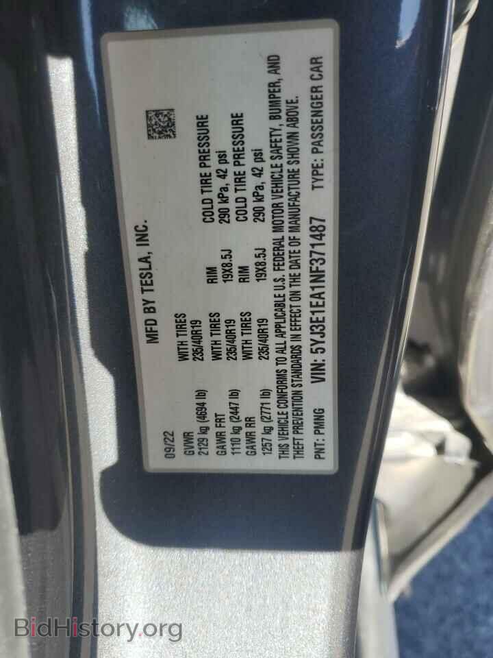 2022 TESLA MODEL 3 - VIN: 5YJ3E1EA1NF371487 - Фото 12