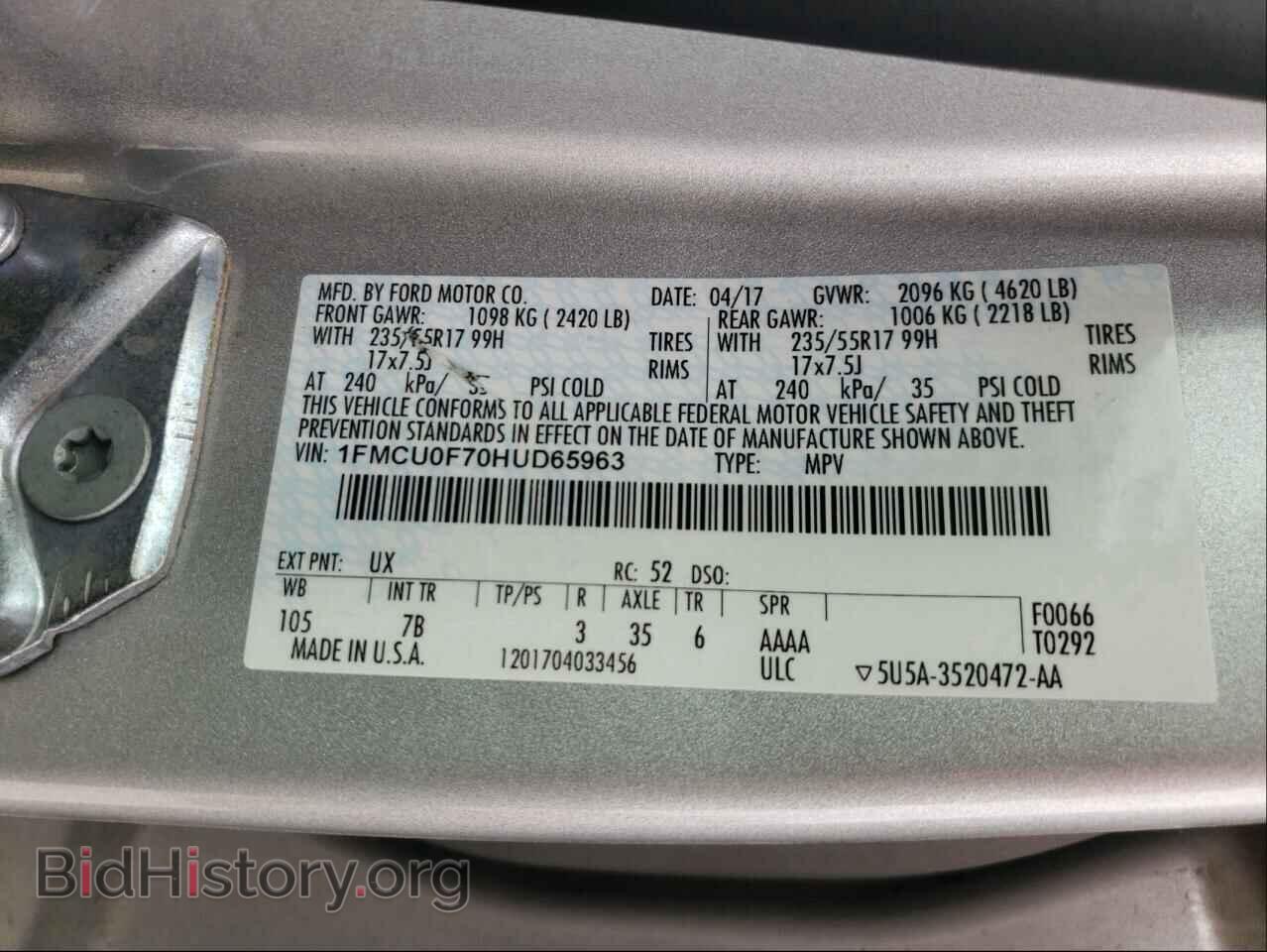 2017 FORD ESCAPE - VIN: 1FMCU0F70HUD65963 - Photo 10