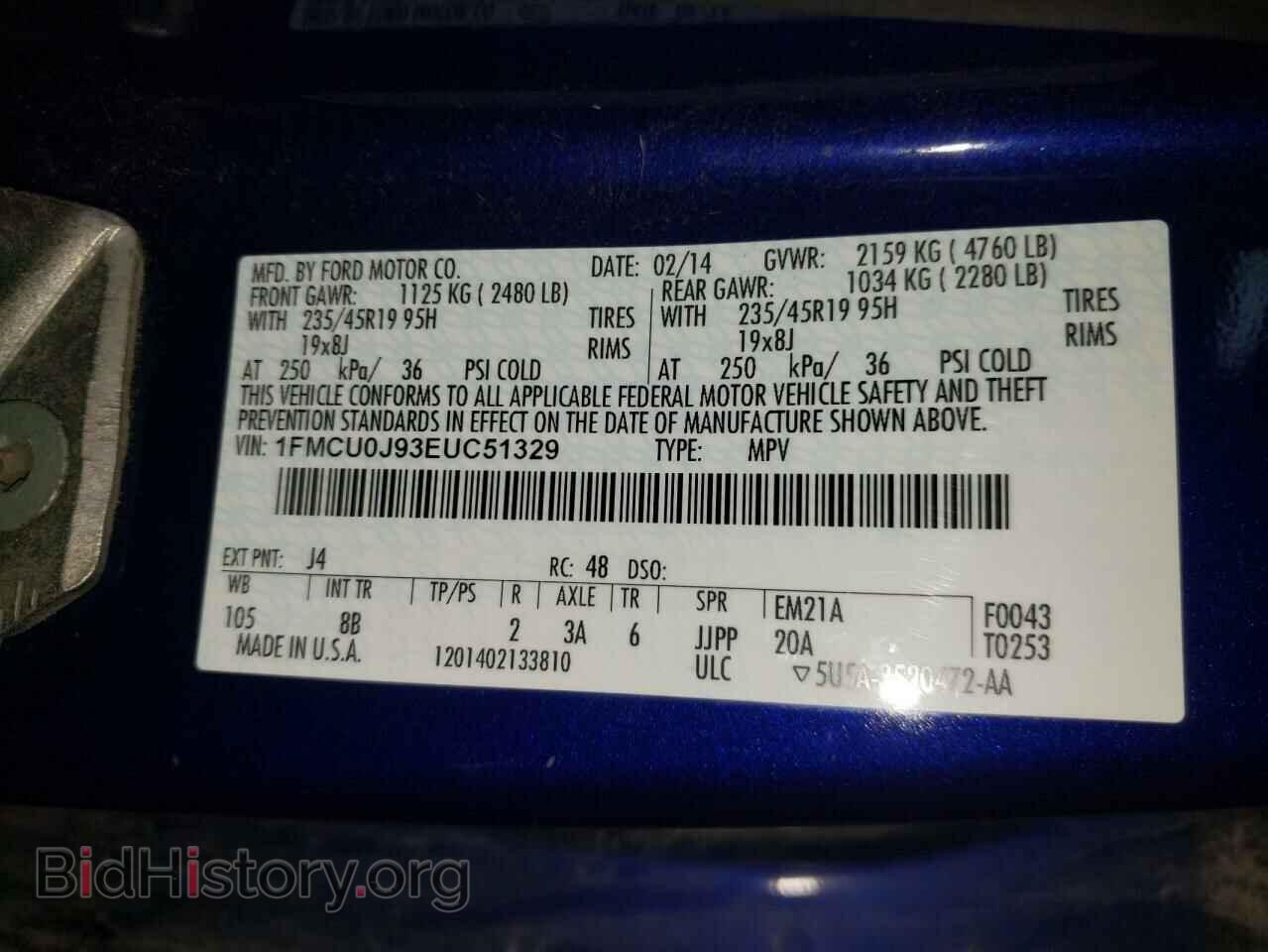 2014 FORD ESCAPE - VIN: 1FMCU0J93EUC51329 - Фото 10