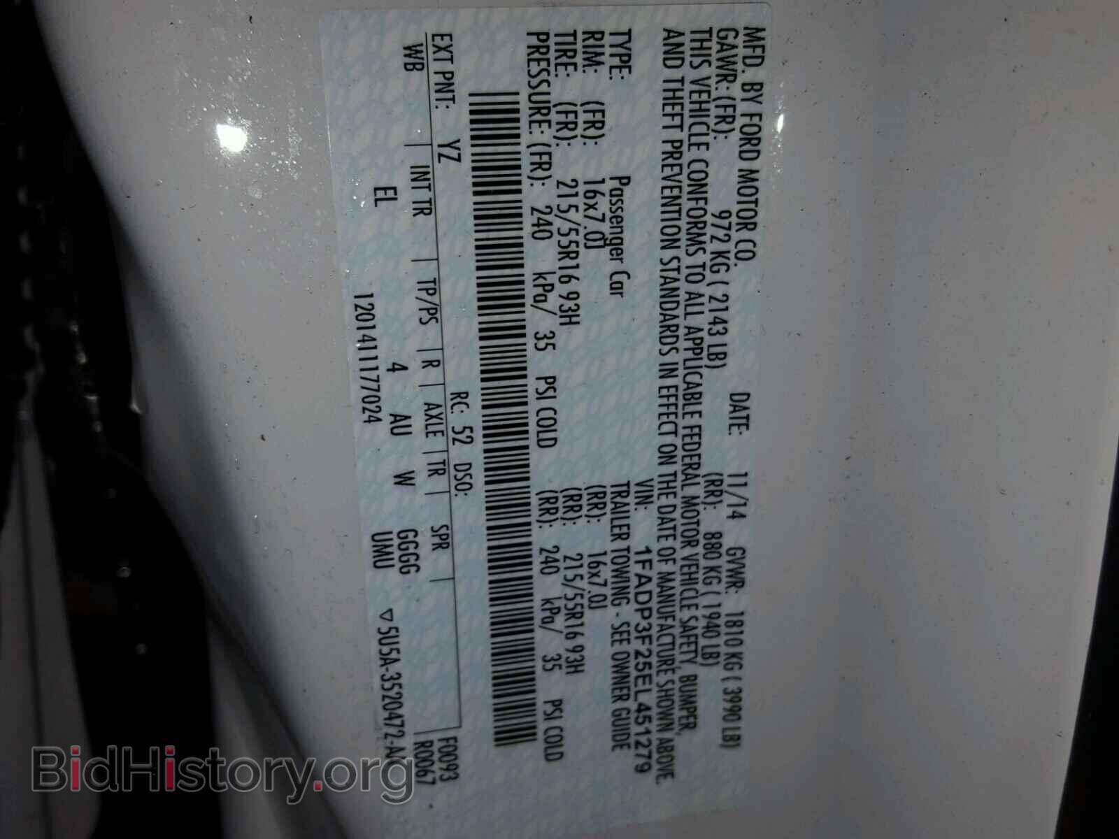 2014 FORD FOCUS - VIN: 1FADP3F25EL451279 - Фото 10
