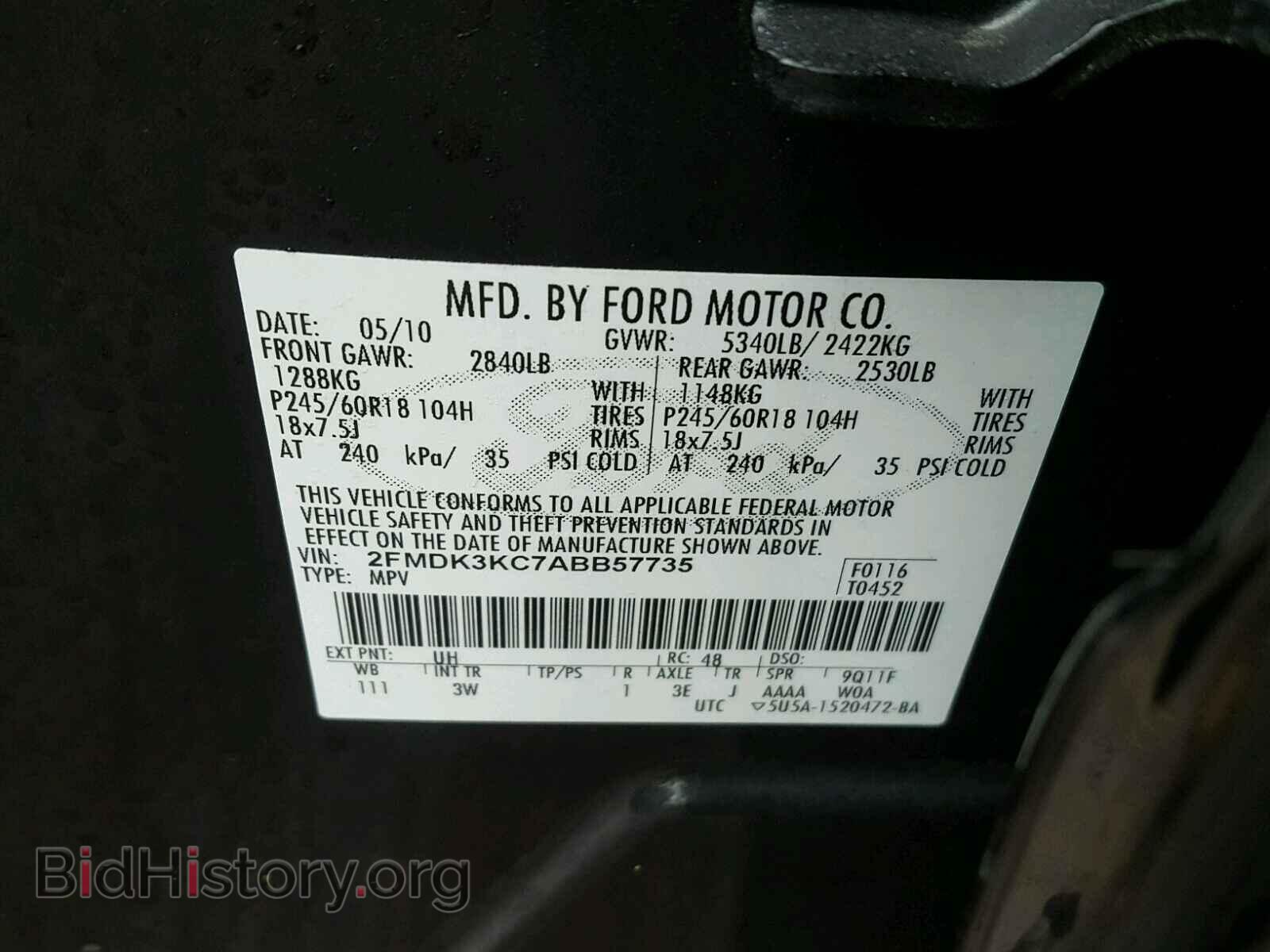 2010 FORD EDGE - VIN: 2FMDK3KC7ABB57735 - Фото 10