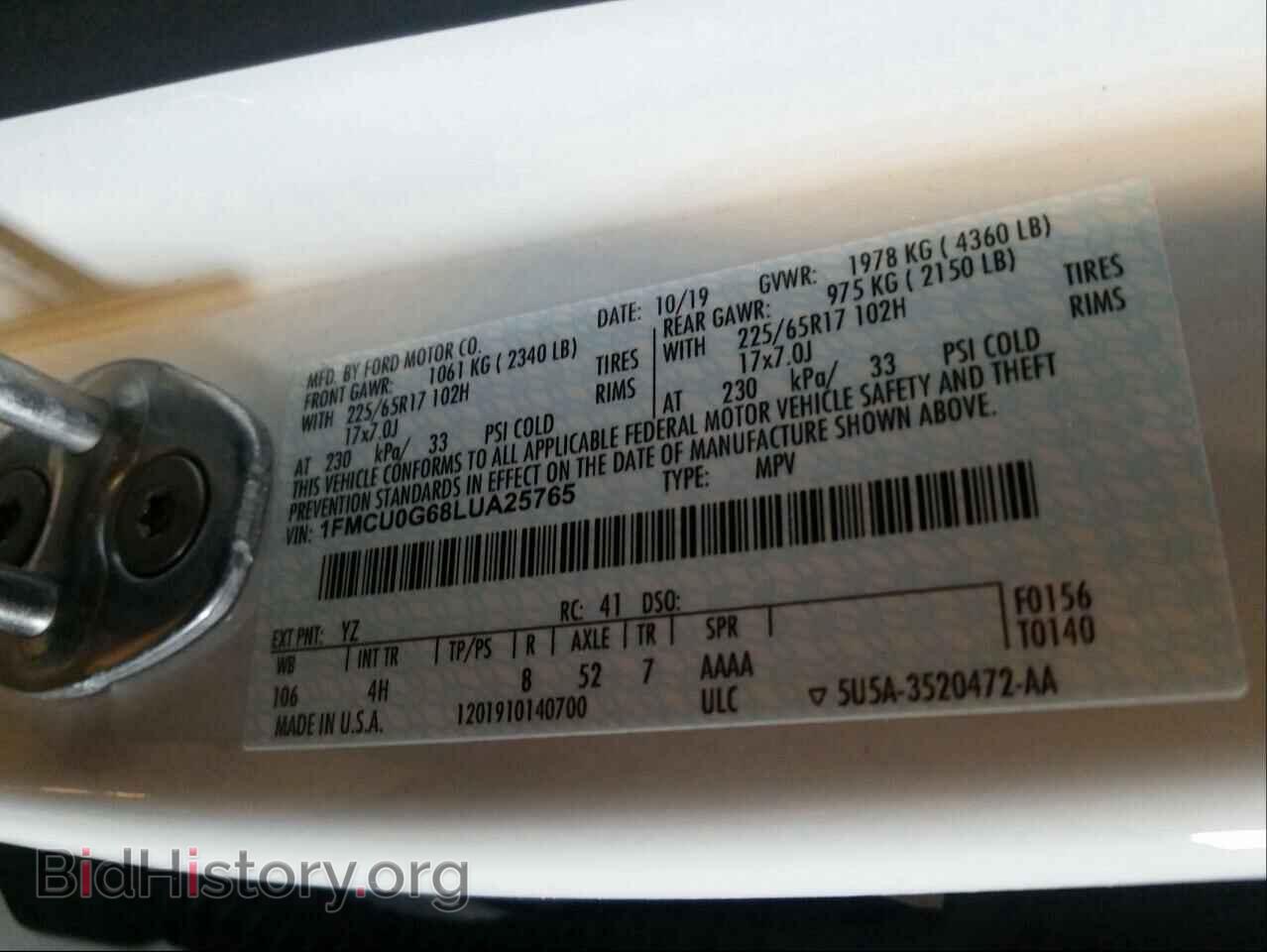 2020 FORD ESCAPE - VIN: 1FMCU0G68LUA25765 - Photo 10