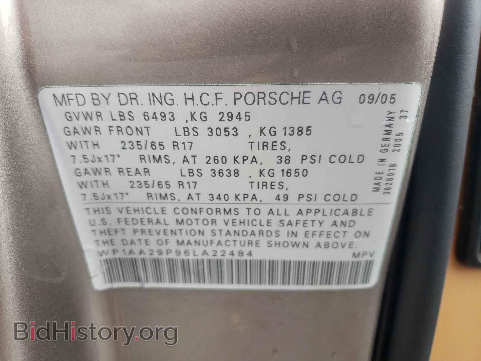 2006 PORSCHE CAYENNE - VIN: WP1AA29P96LA22484 - Фото 10