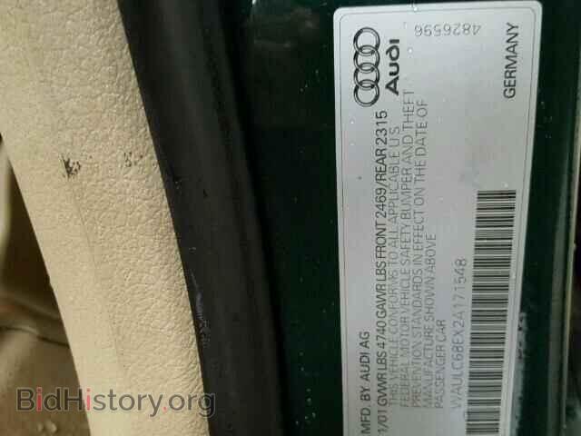 2002 AUDI A4 - VIN: WAULC68EX2A171548 - Фото 10