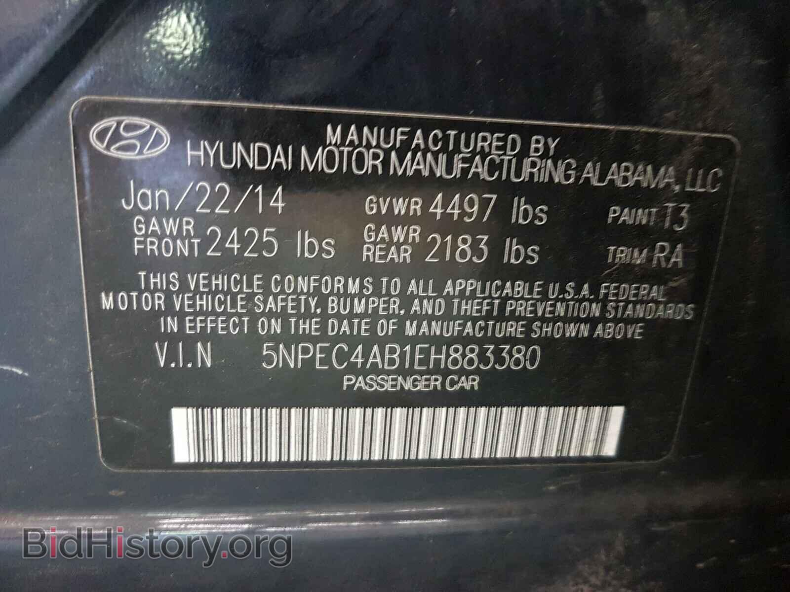 2014 HYUNDAI SONATA - VIN: 5NPEC4AB1EH883380 - Фото 10