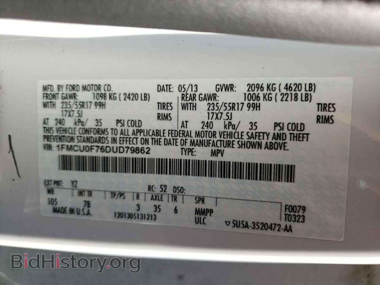 2013 FORD ESCAPE - VIN: 1FMCU0F76DUD79862 - Фото 10