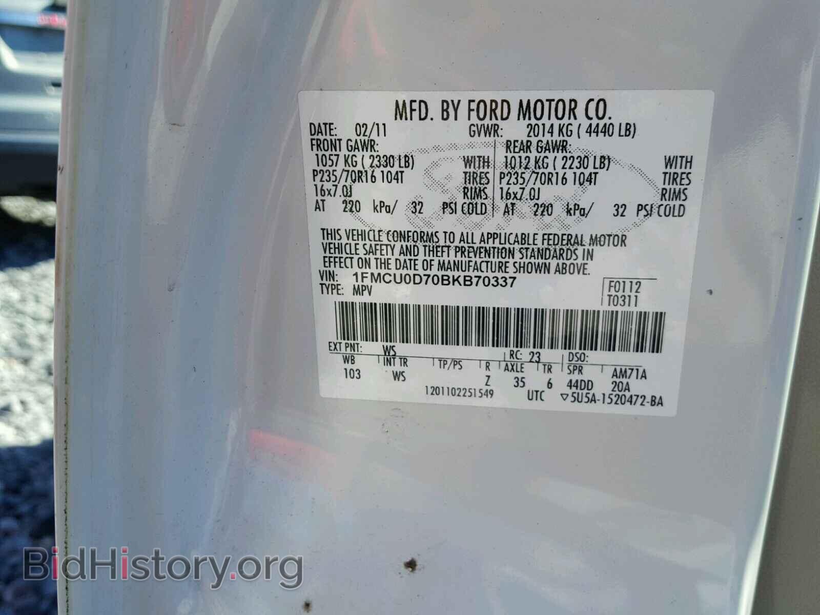 2011 FORD ESCAPE - VIN: 1FMCU0D70BKB70337 - Фото 10