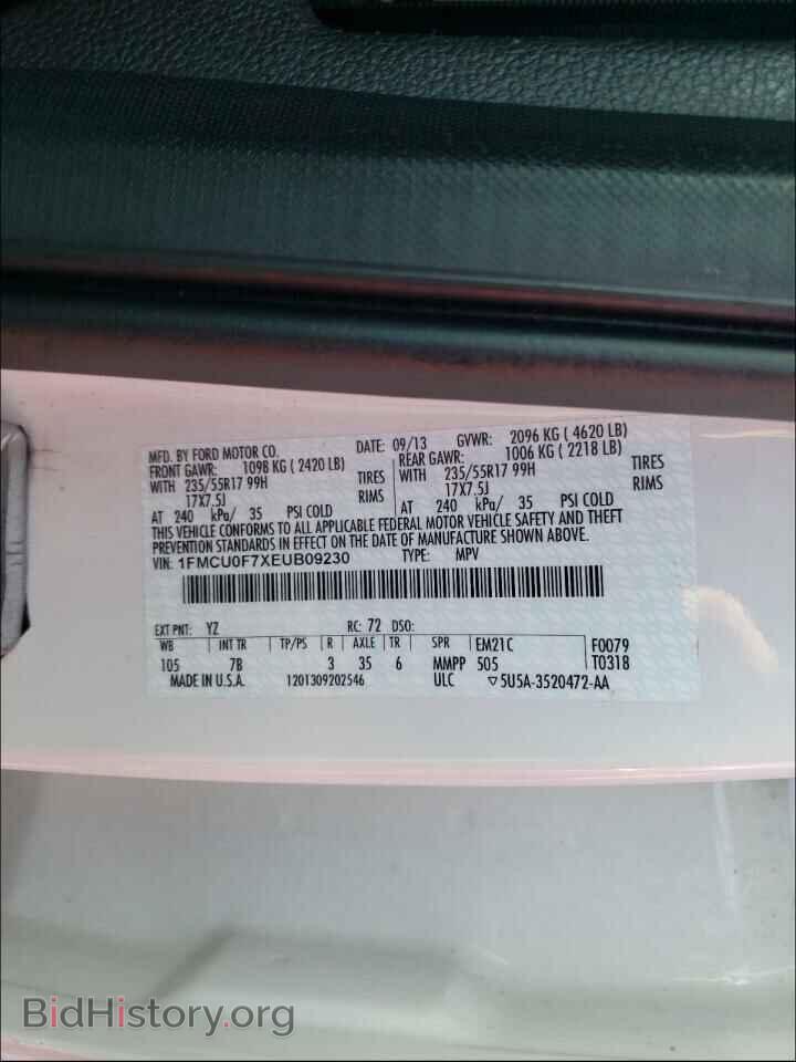 2014 FORD ESCAPE - VIN: 1FMCU0F7XEUB09230 - Фото 10