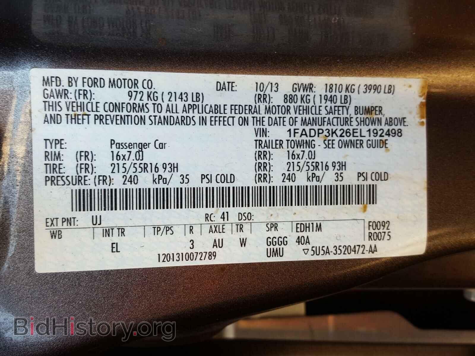 2014 FORD FOCUS - VIN: 1FADP3K26EL192498 - Фото 10